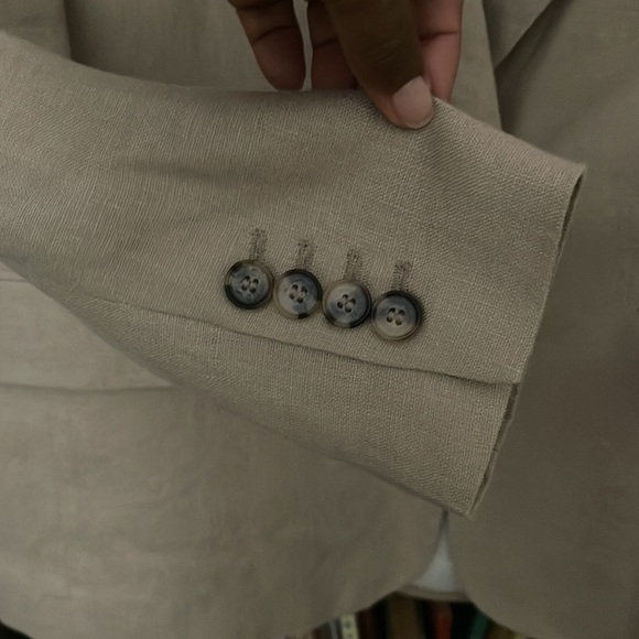 ZARA STRAIGHT CUT LINEN BLAZER OVERSIZED BOYFRIEND STYLE JACKET TAN SIZE MEDIUM - Picture 4 of 7